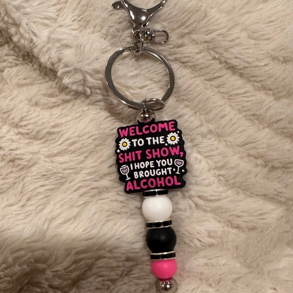 Funny Welcome Keychain - Pink, Black & White